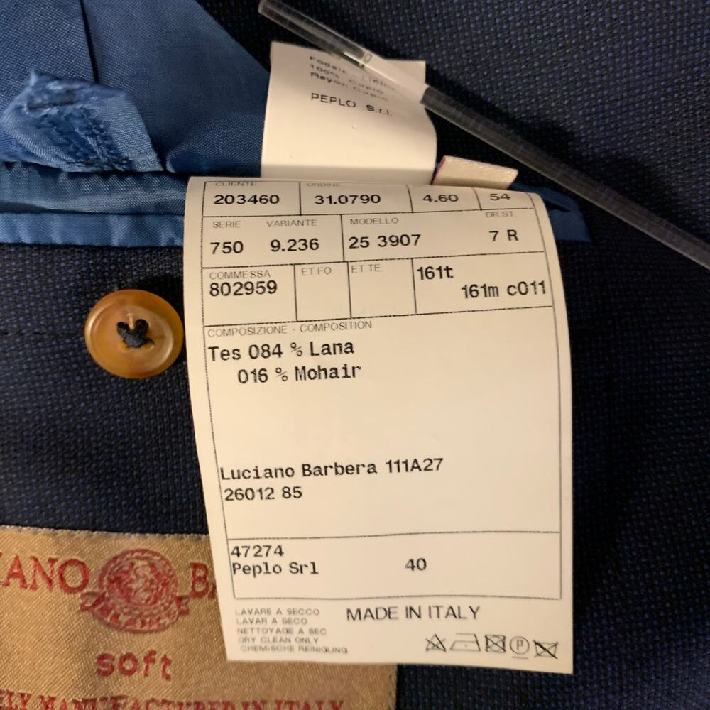 LUCIANO BARBERA Chest Size 44 Navy Basketweave Wool  Sport Coat - Picture 6 of 6